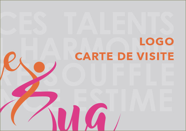 Création du logo et de la carte de visite avec vernis sélectif pour un cabinet de sophrologie qui voulait casser le code couleur lié au métier avec du rose / Orange.